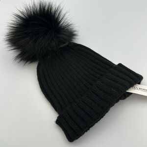 Pia Rossini Kiara Ribbed Faux Fur Pom Pom Beanie